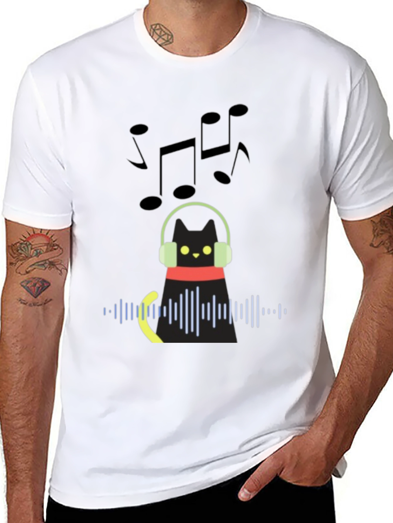 Cat DJ Graphic Tee - Black