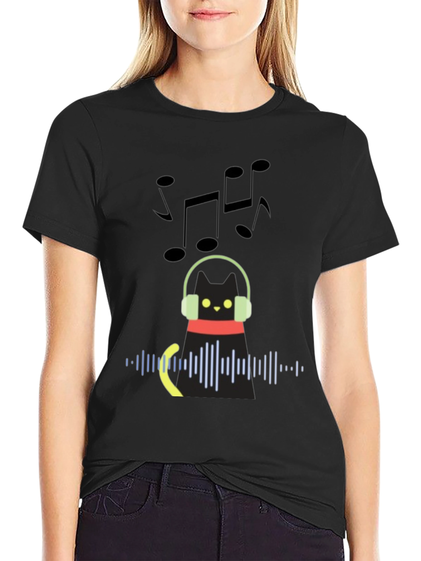 Cat DJ Graphic Tee - Black