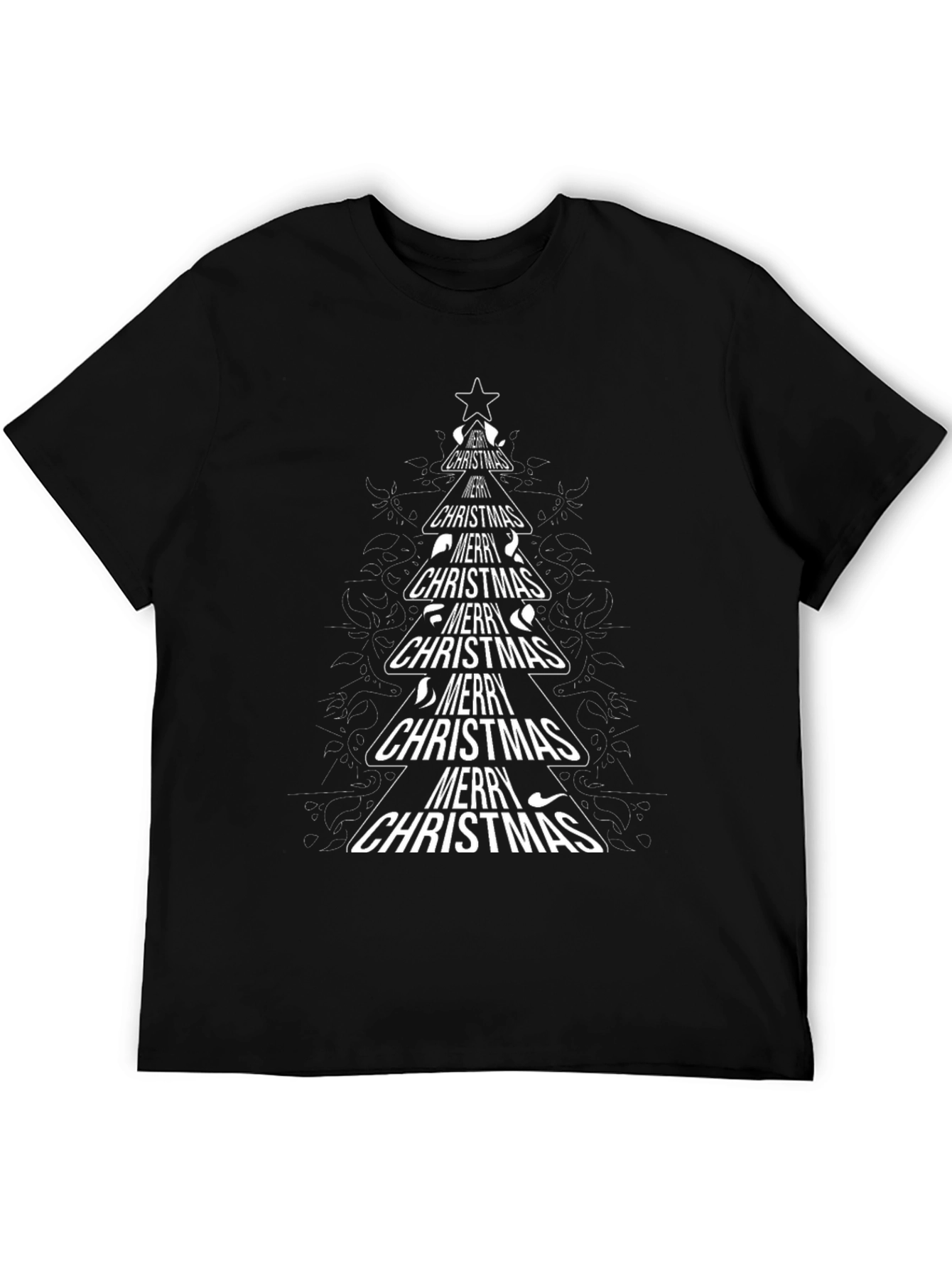 Merry Christmas Tree Graphic T-Shirt - Black