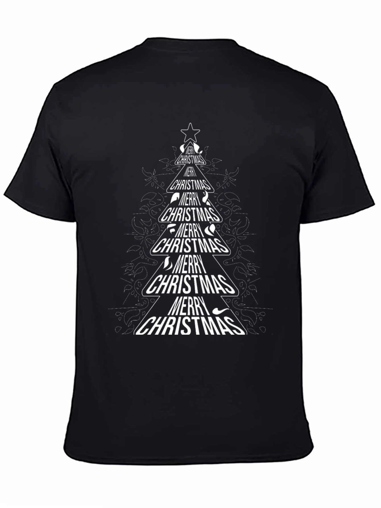 Merry Christmas Tree Graphic T-Shirt - Black