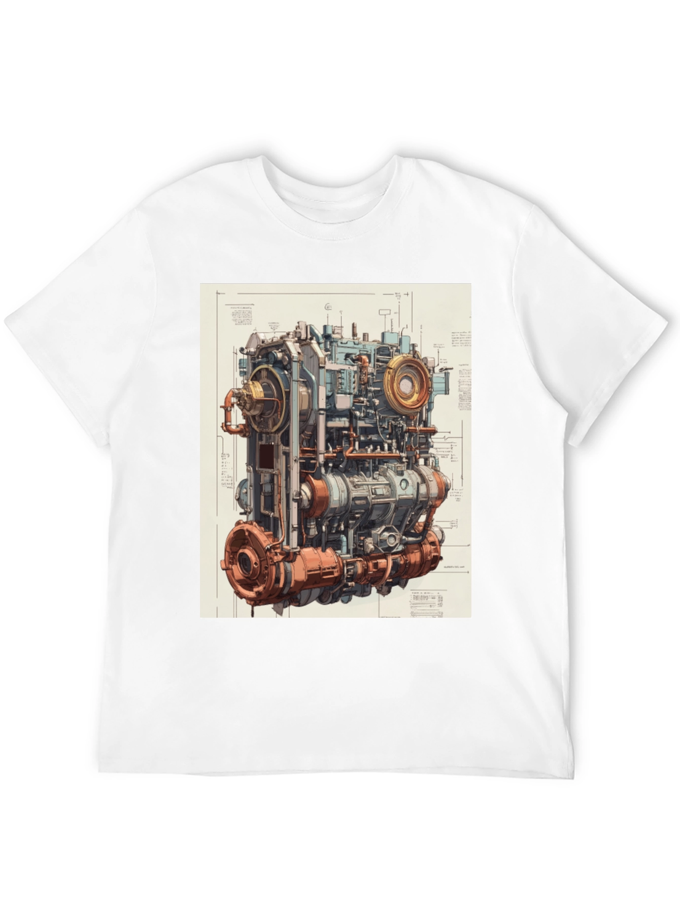 Steampunk Engine Blueprint Graphic T-Shirt