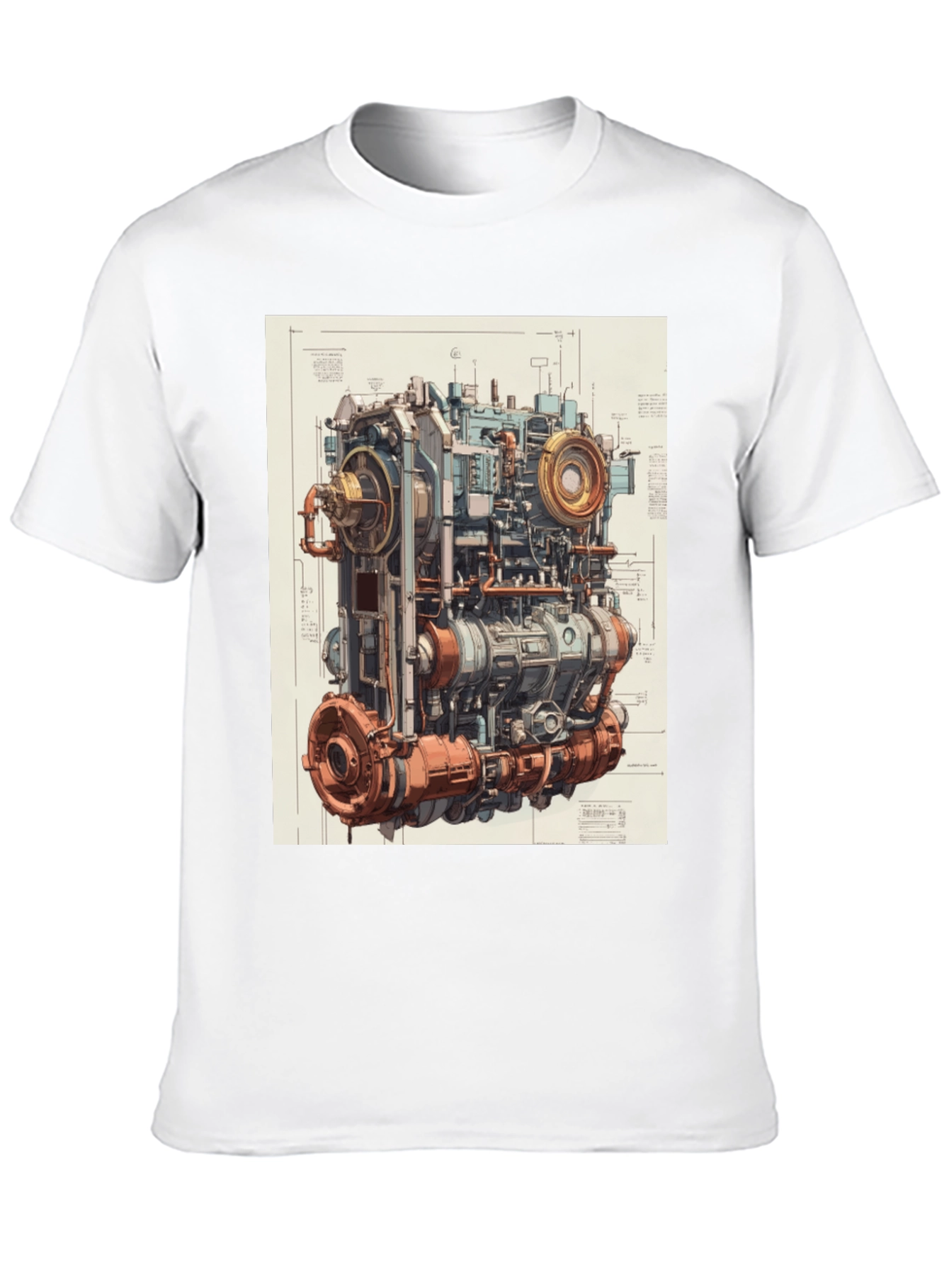 Steampunk Engine Blueprint Graphic T-Shirt