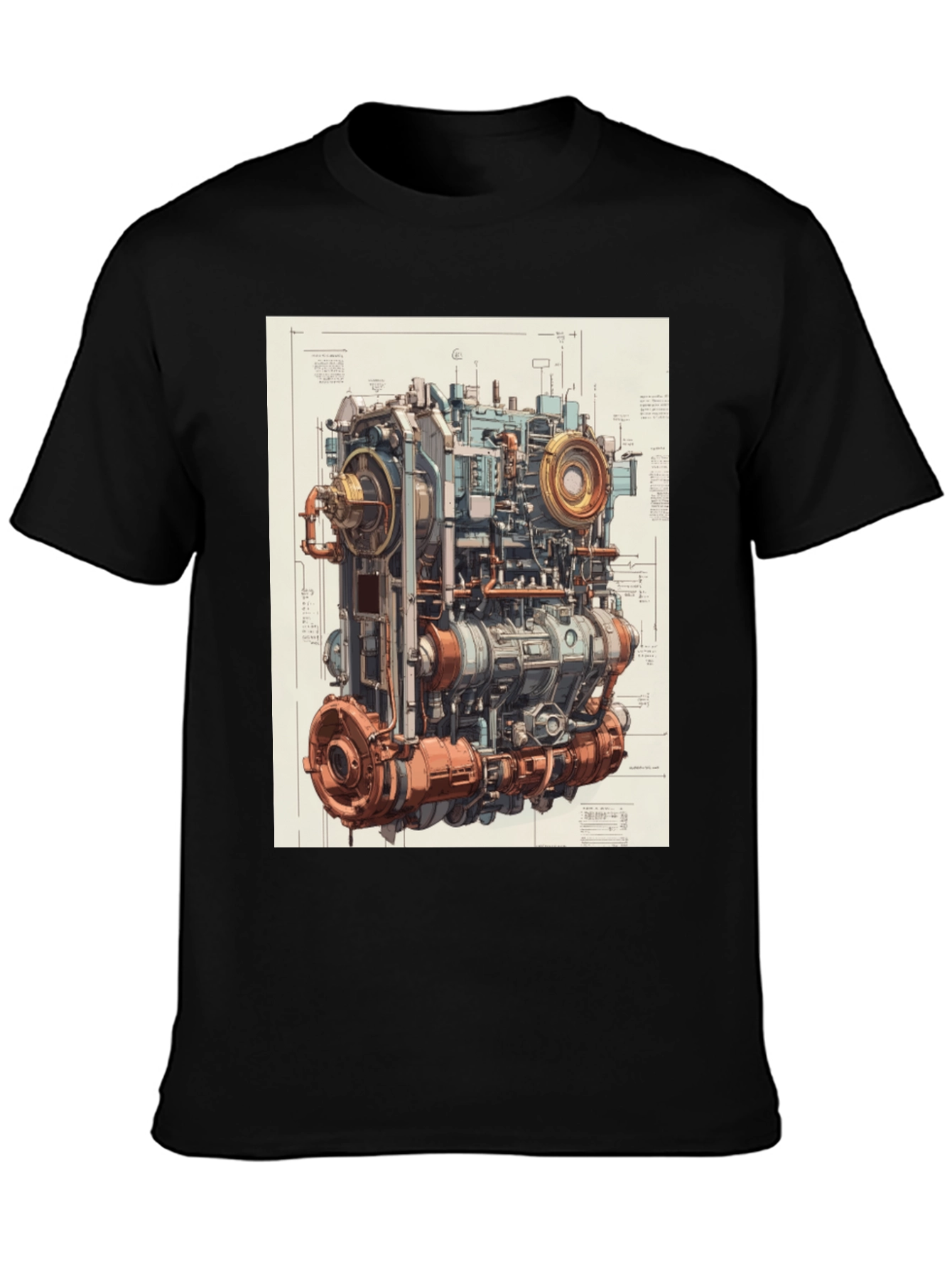 Steampunk Engine Blueprint Graphic T-Shirt