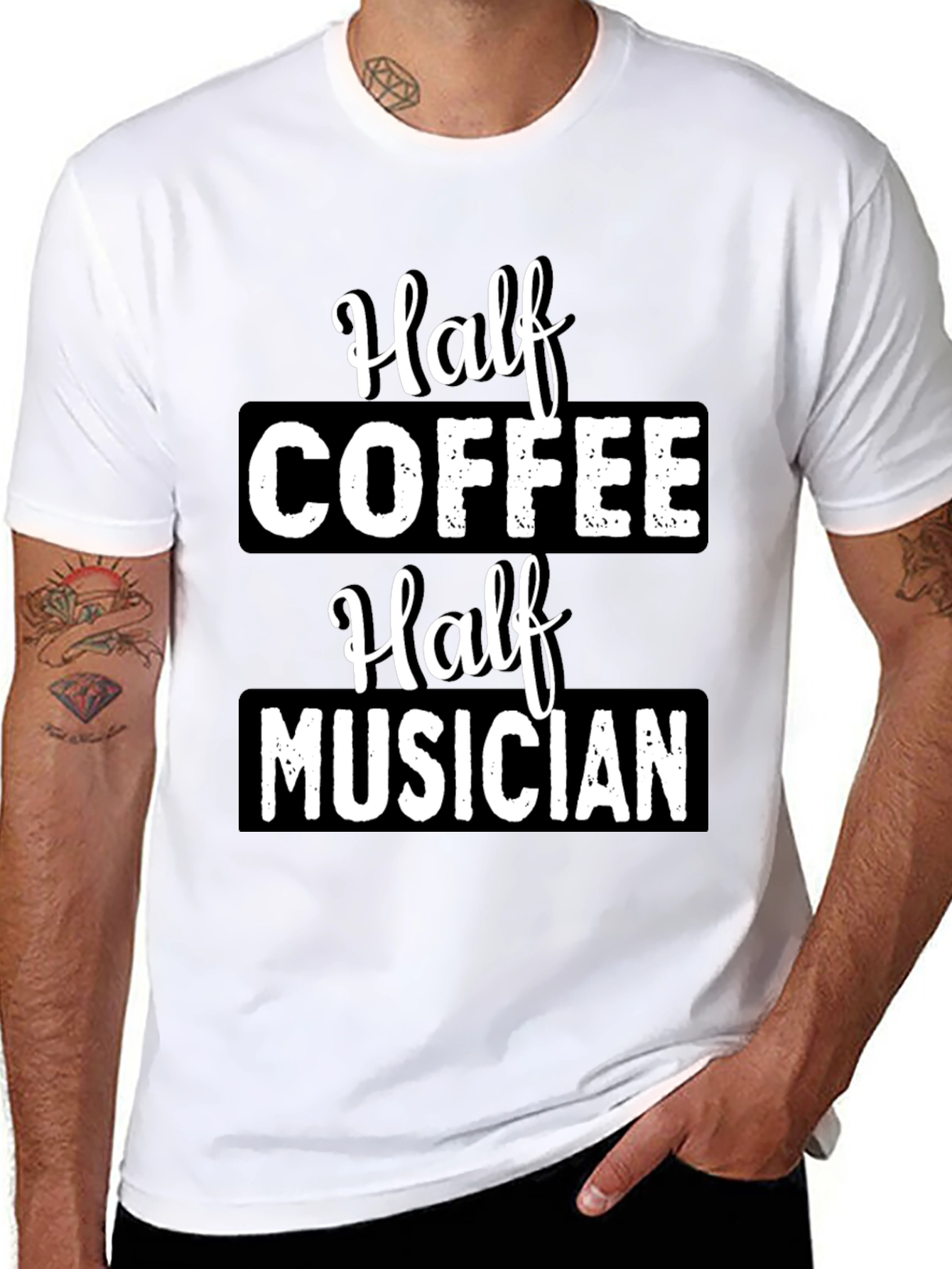 Half Coffee Half Musician Black Graphic T-Shirt