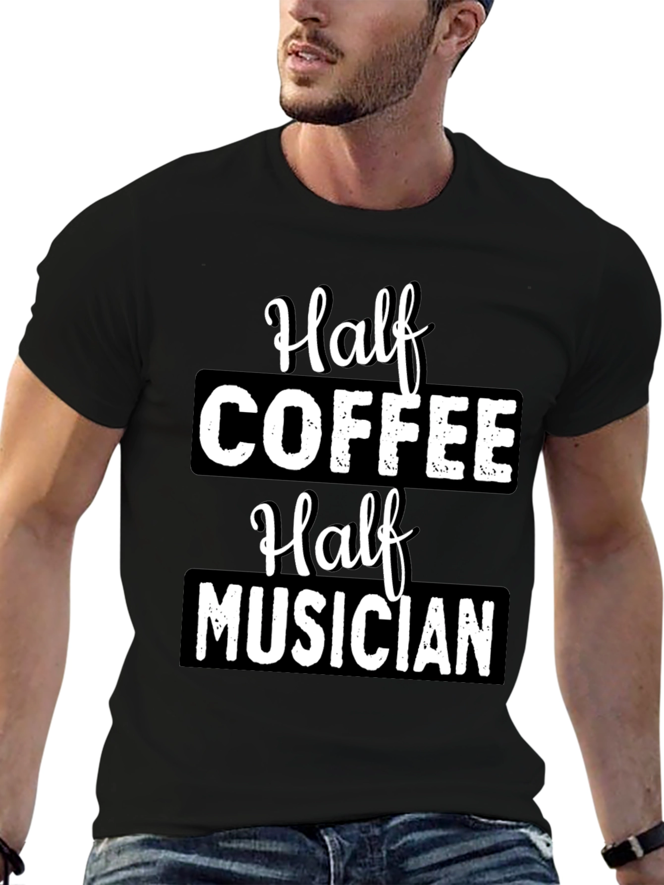 Half Coffee Half Musician Black Graphic T-Shirt