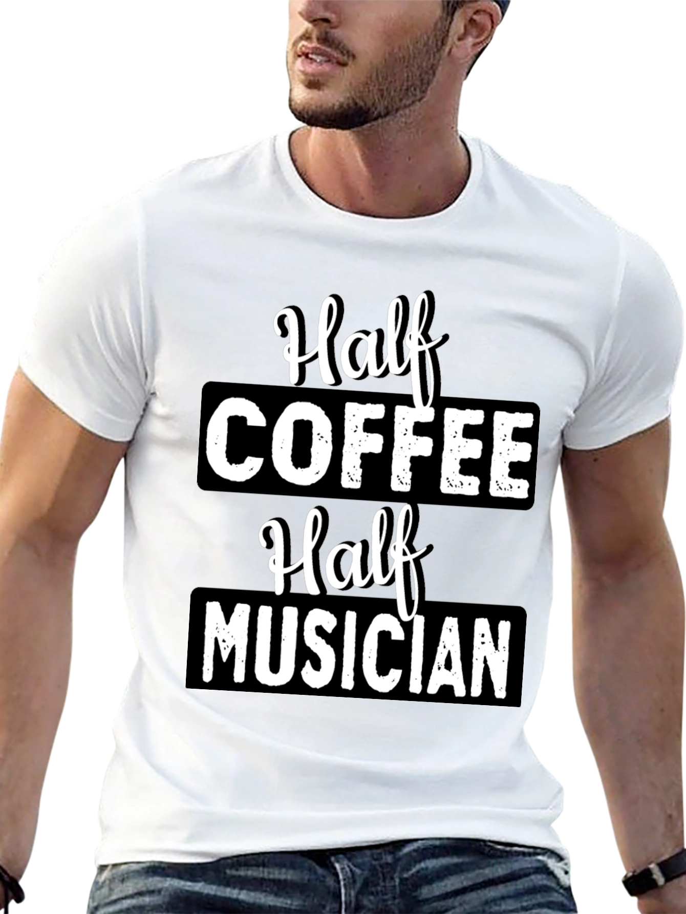 Half Coffee Half Musician Black Graphic T-Shirt