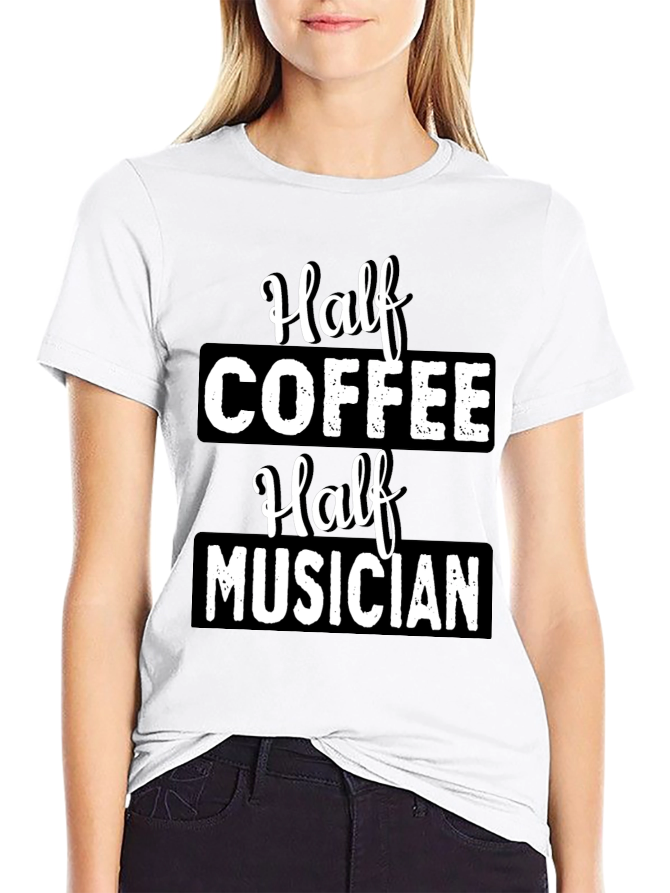 Half Coffee Half Musician Black Graphic T-Shirt
