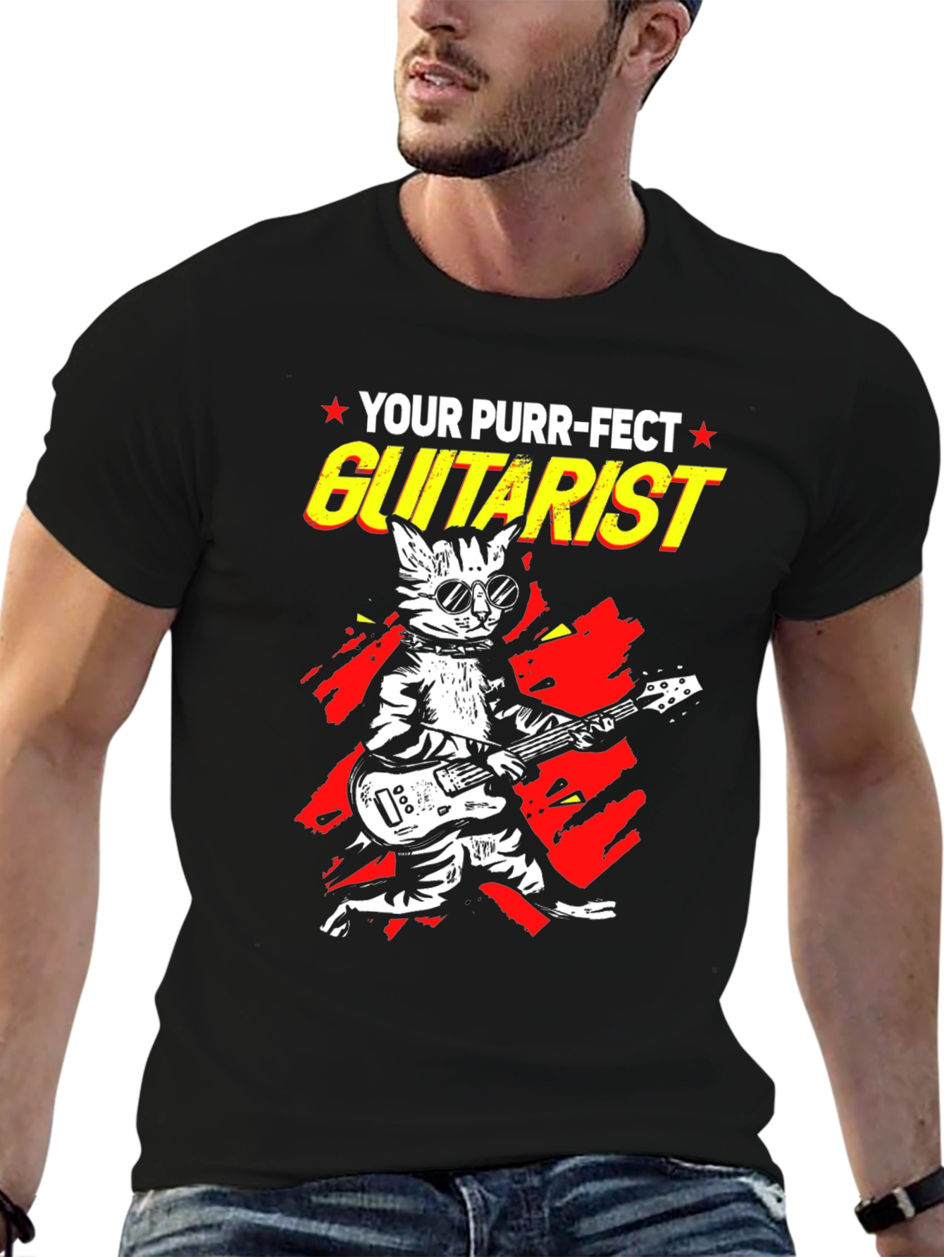 Purr-fect Guitarist Black Graphic Tee