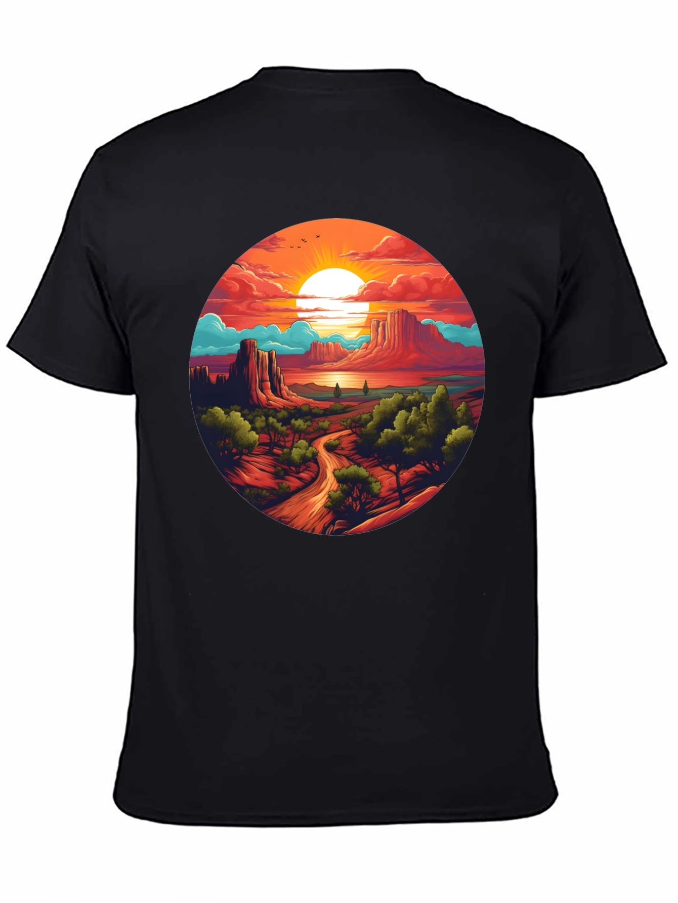 Desert Sunset Graphic Tee - Black Cotton T-Shirt