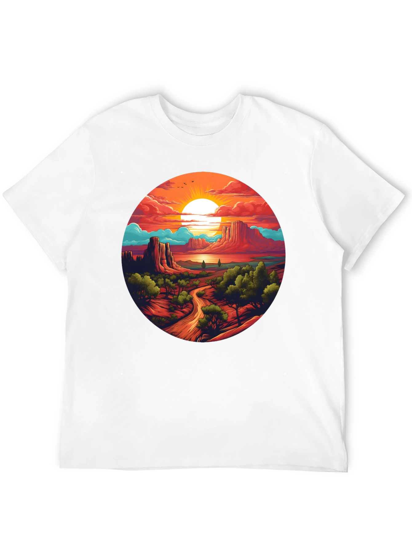 Desert Sunset Graphic Tee - Black Cotton T-Shirt