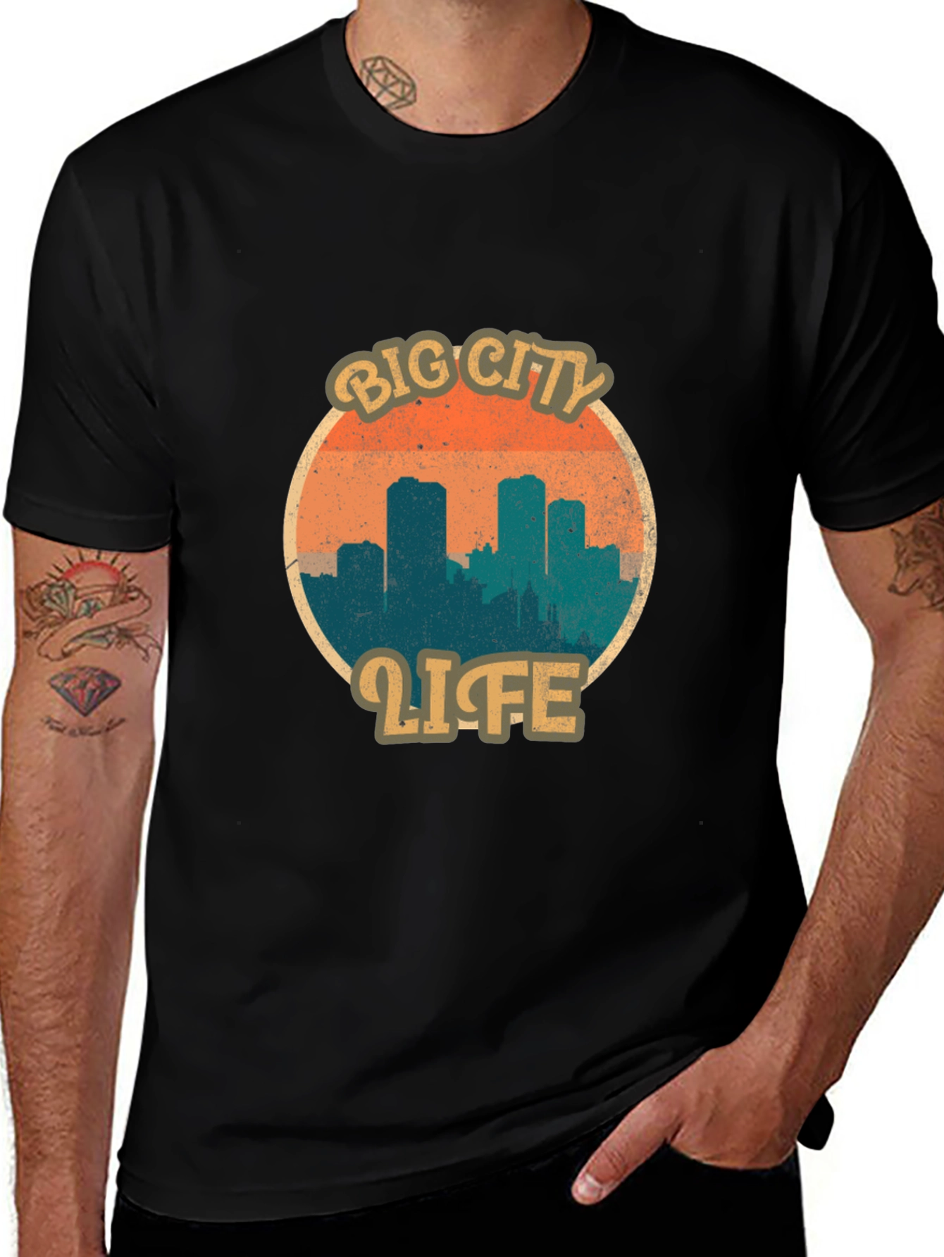 Retro Big City Life Graphic Tee - Black