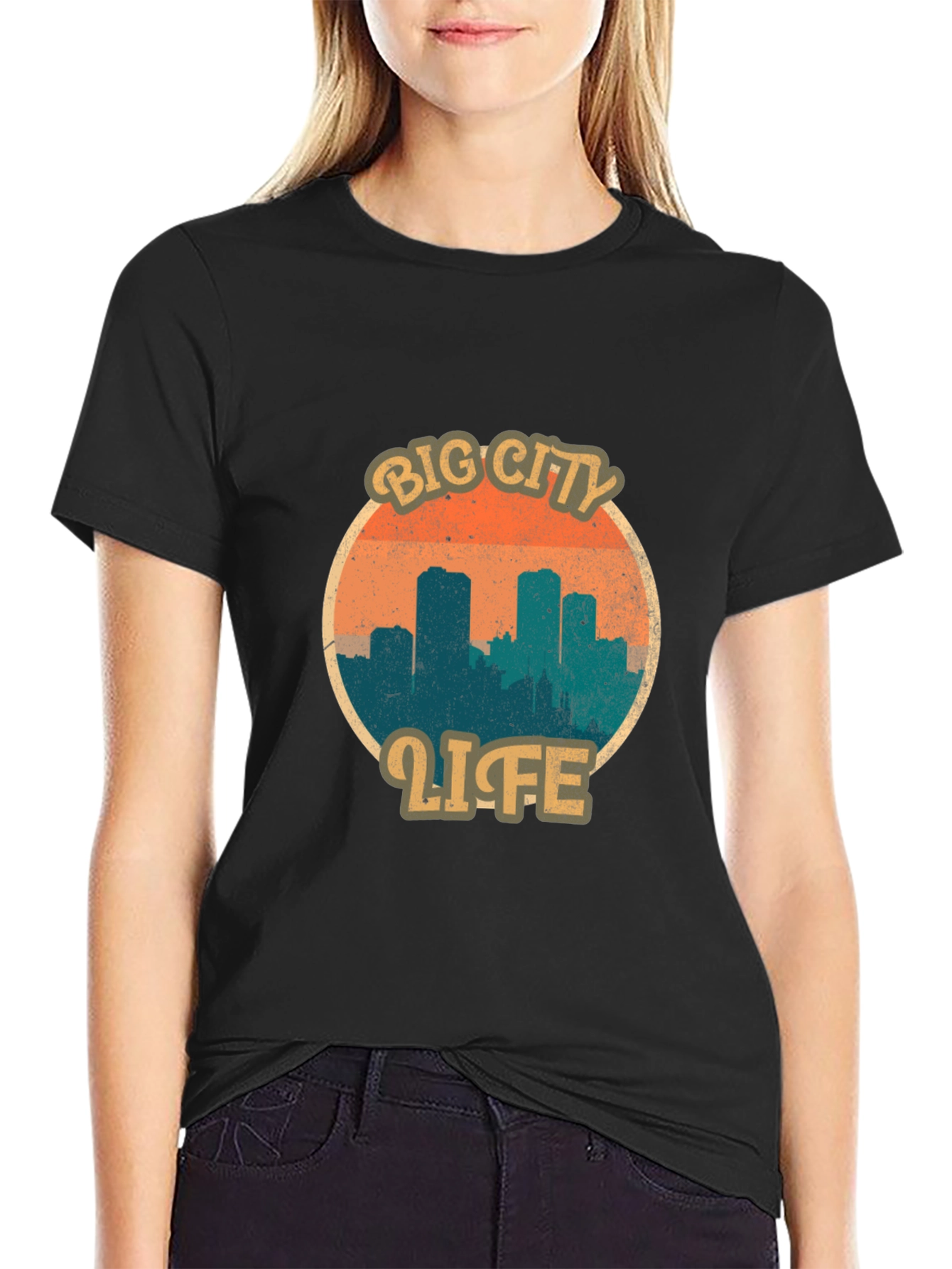 Retro Big City Life Graphic Tee - Black