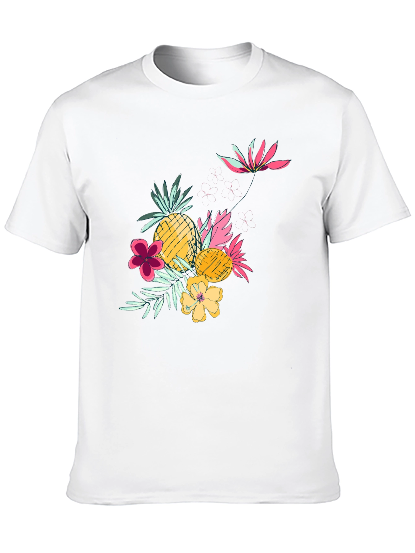 Tropical Pineapple & Flower Graphic Black Tee
