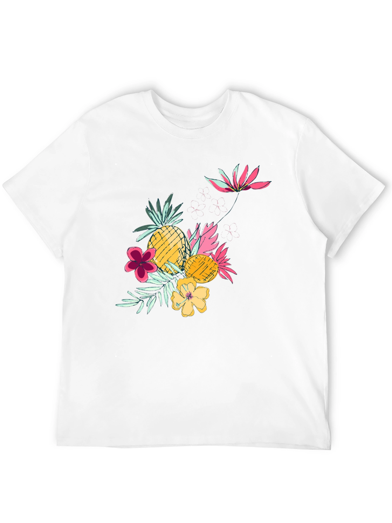 Tropical Pineapple & Flower Graphic Black Tee