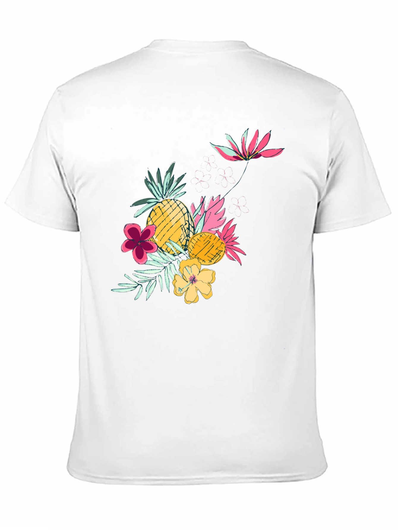 Tropical Pineapple & Flower Graphic Black Tee