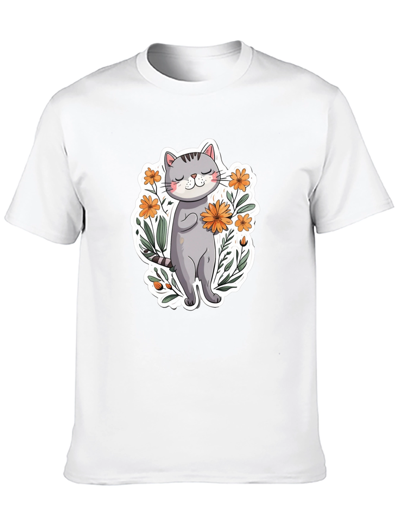 Cute Cat with Flowers Graphic T-Shirt