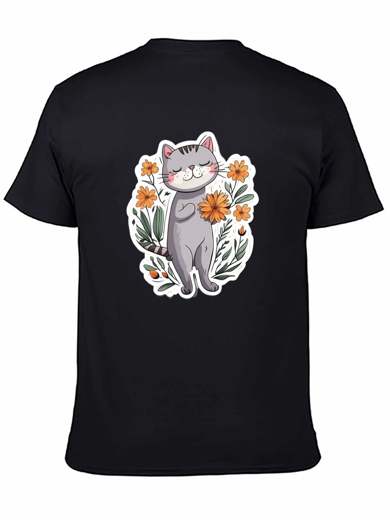 Cute Cat with Flowers Graphic T-Shirt