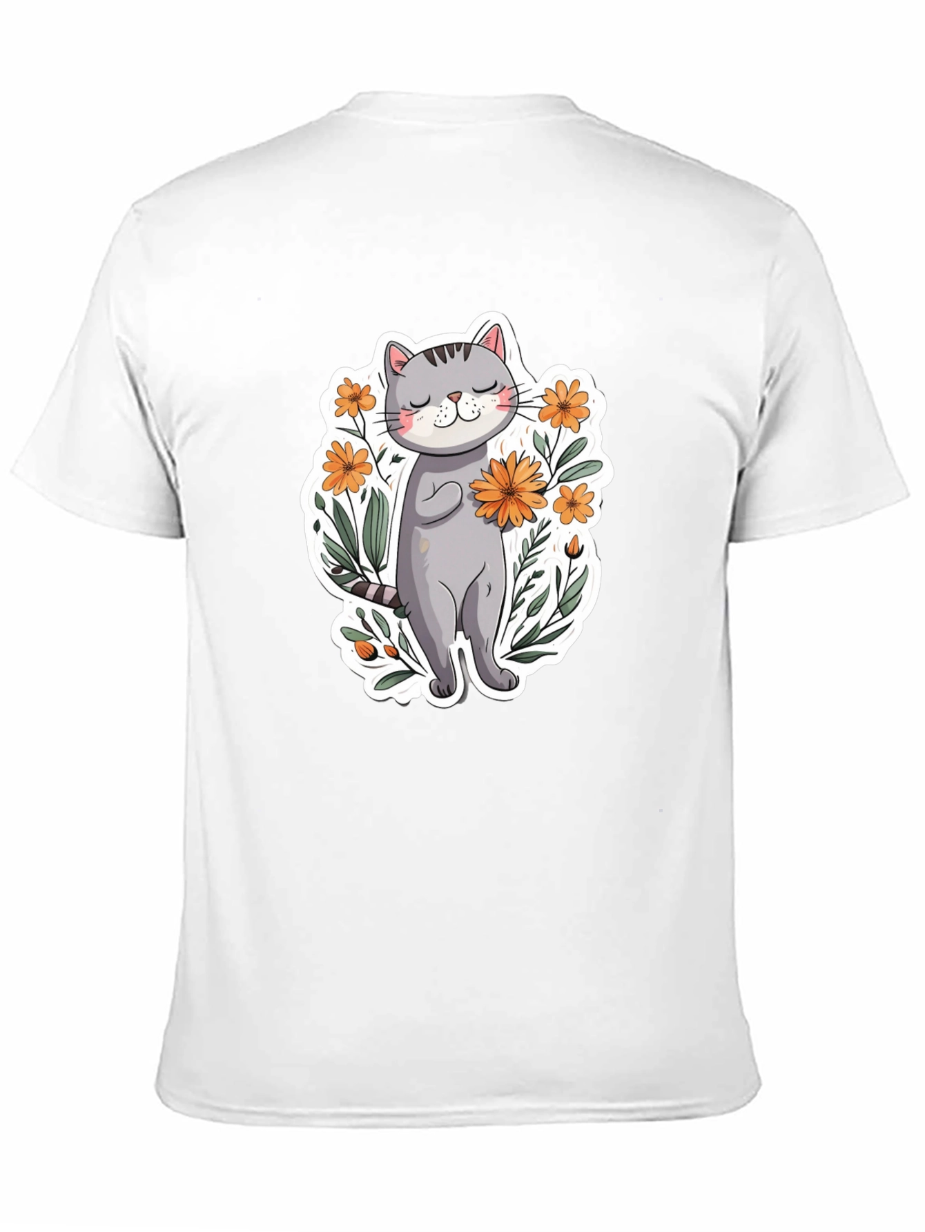 Cute Cat with Flowers Graphic T-Shirt
