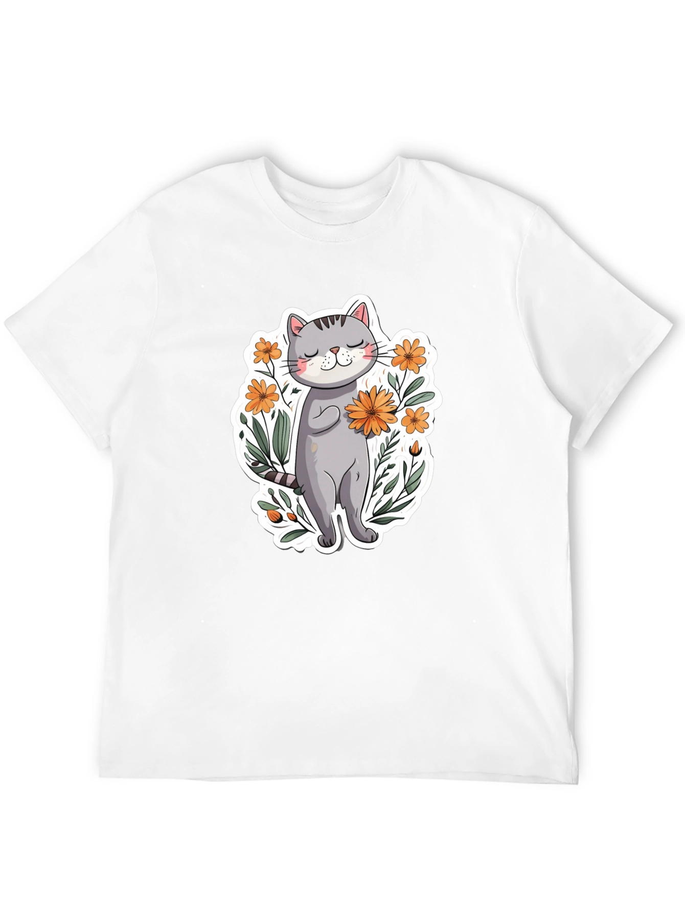 Cute Cat with Flowers Graphic T-Shirt