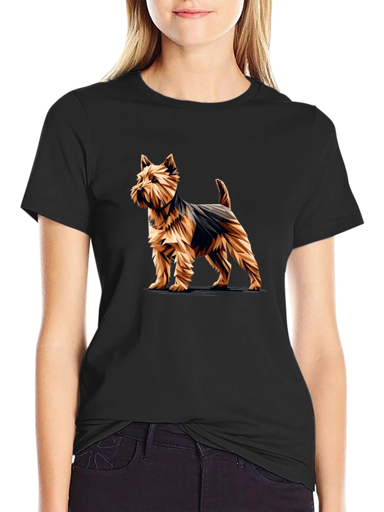 Stylish Black T-Shirt with Yorkshire Terrier Graphic