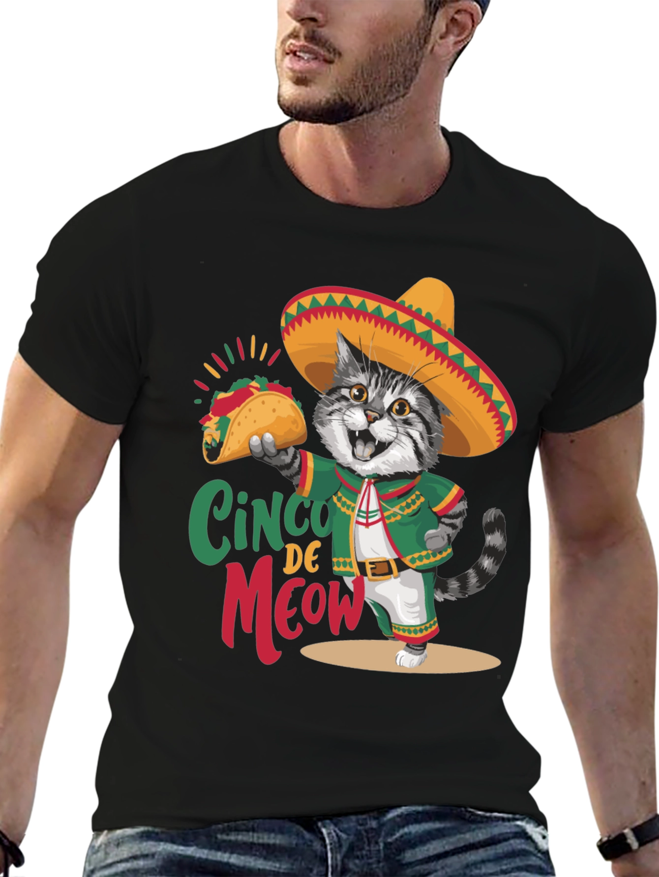 Cinco de Meow T-Shirt - Cat with Taco!