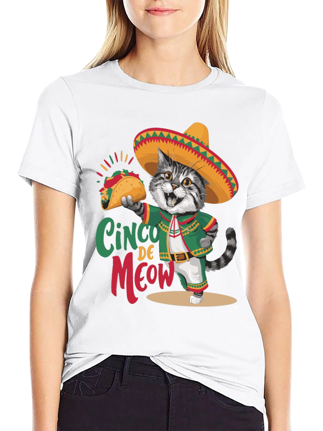 Cinco de Meow T-Shirt - Cat with Taco!