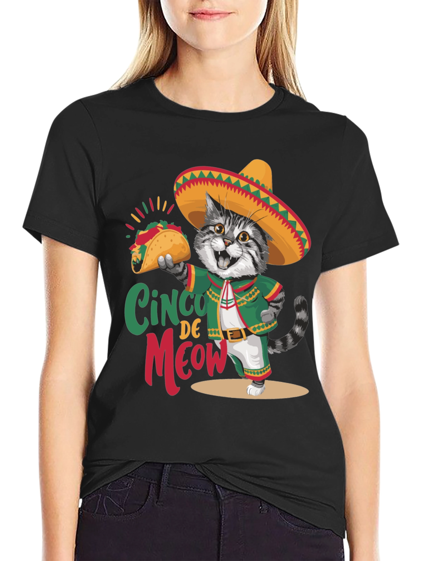 Cinco de Meow T-Shirt - Cat with Taco!