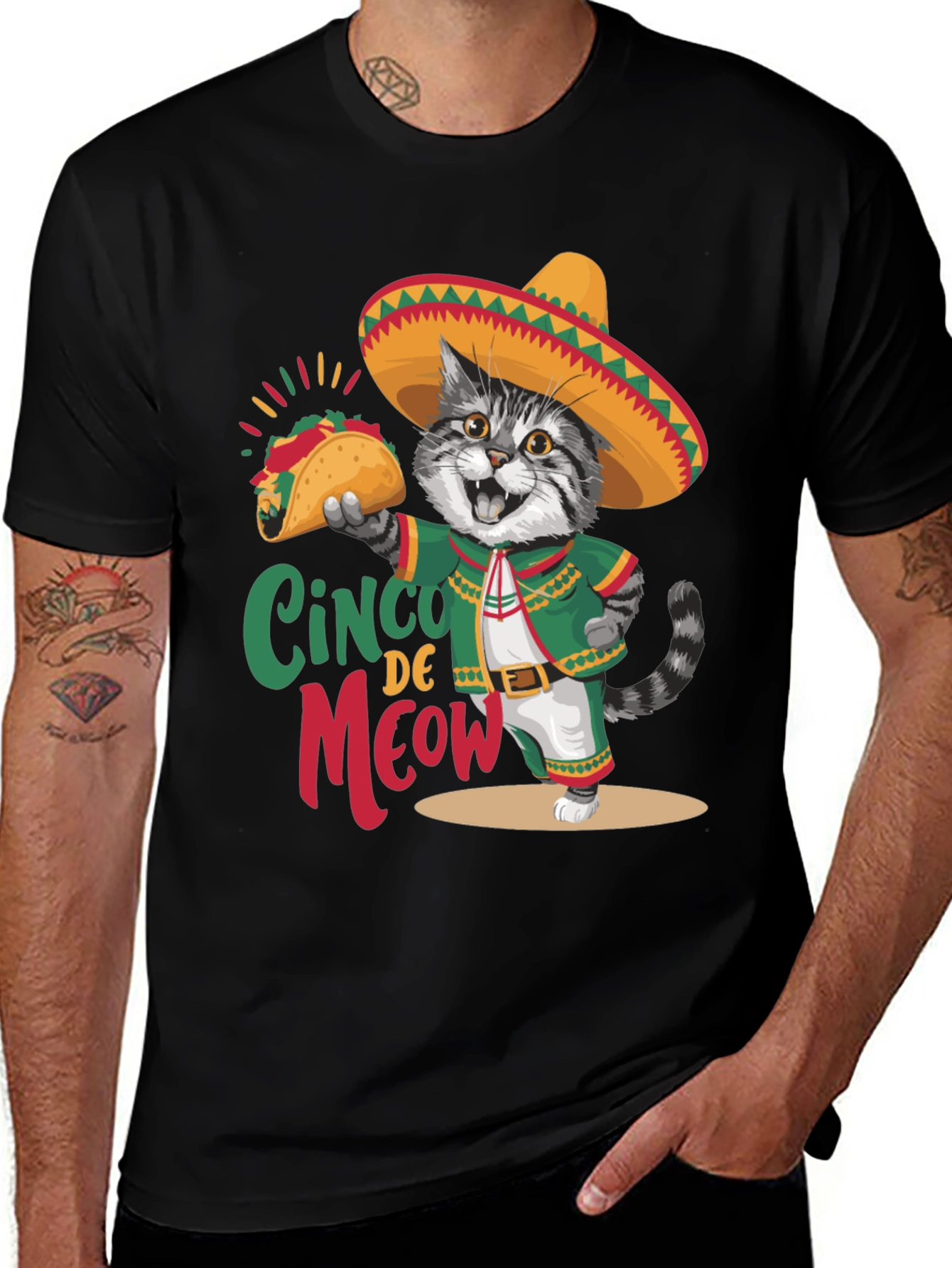 Cinco de Meow T-Shirt - Cat with Taco!