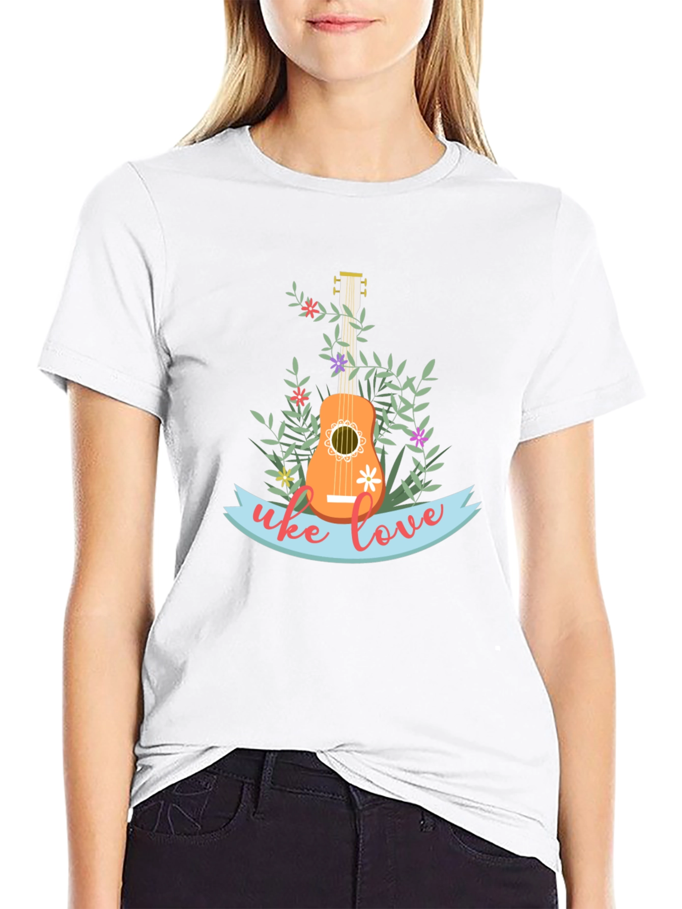 Uke Love Graphic Tee - Floral Ukulele Design