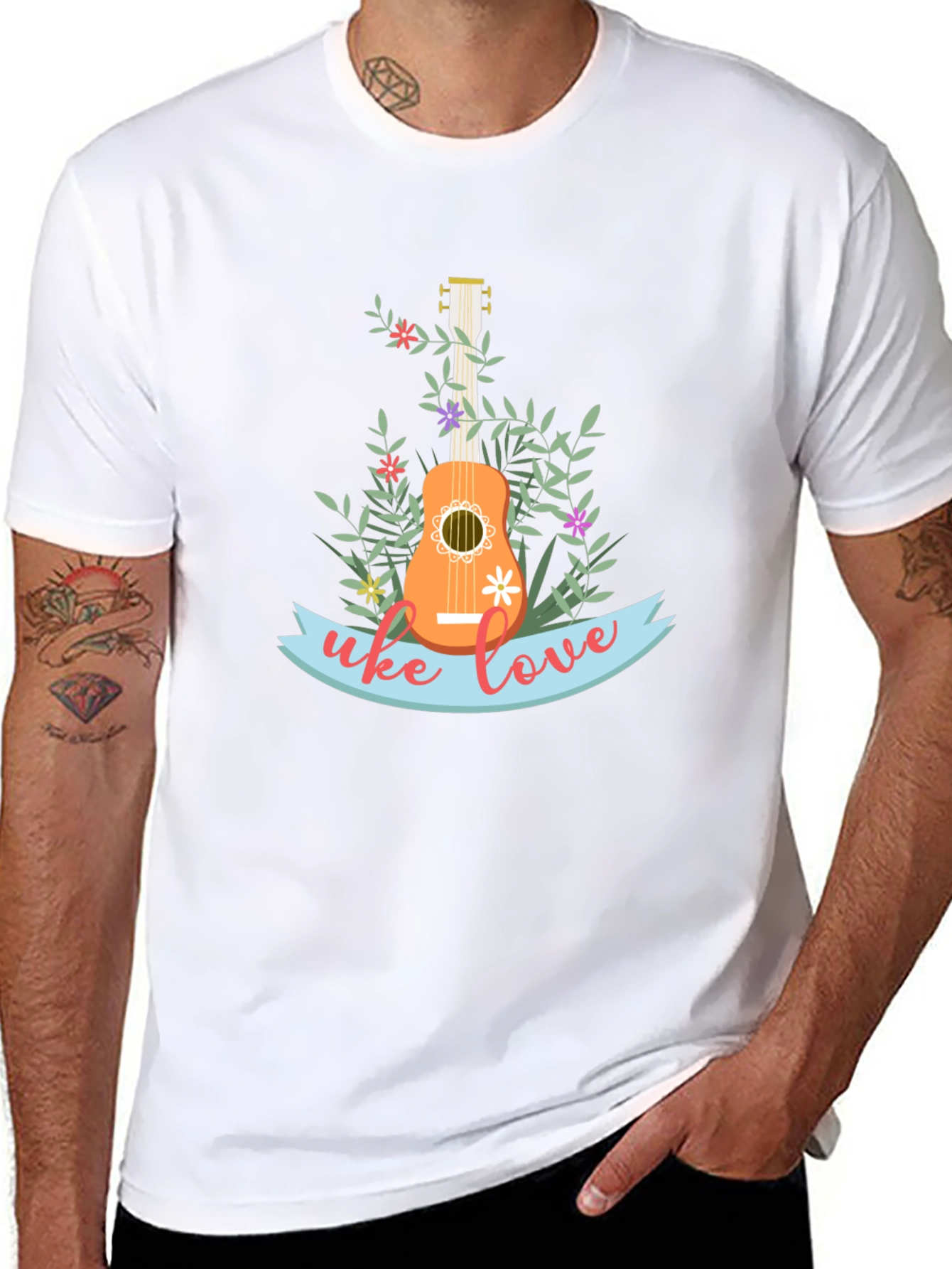 Uke Love Graphic Tee - Floral Ukulele Design