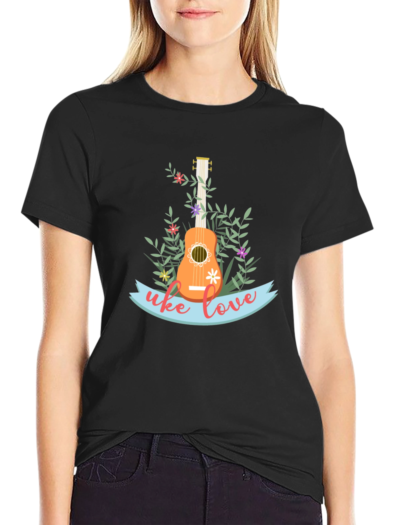 Uke Love Graphic Tee - Floral Ukulele Design