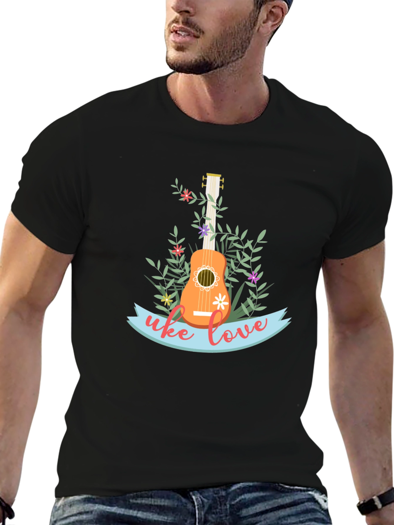 Uke Love Graphic Tee - Floral Ukulele Design