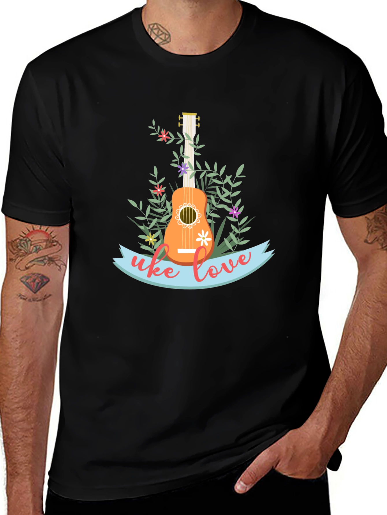 Uke Love Graphic Tee - Floral Ukulele Design