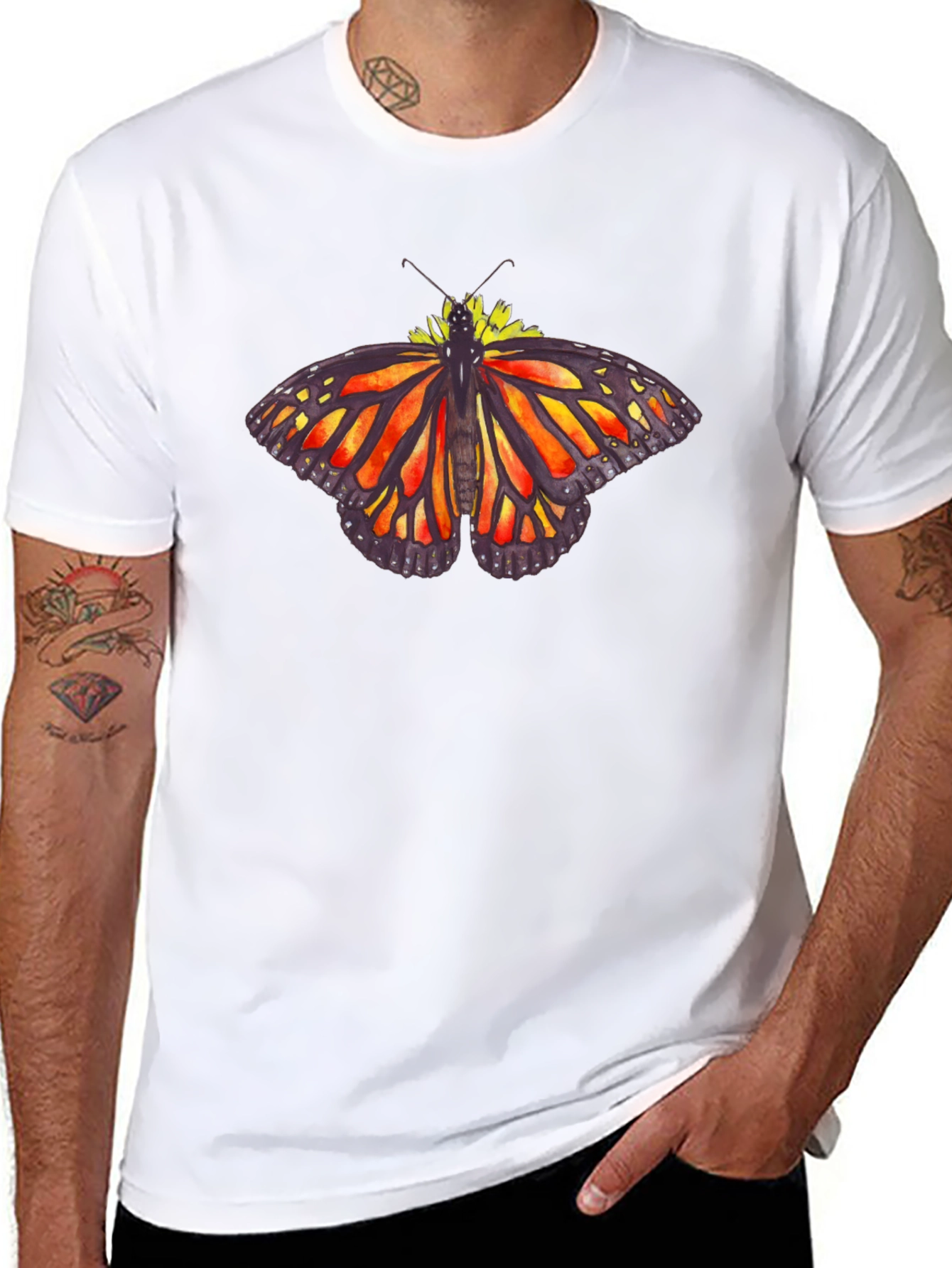 Butterfly Graphic Tee - Black Cotton Casual Shirt