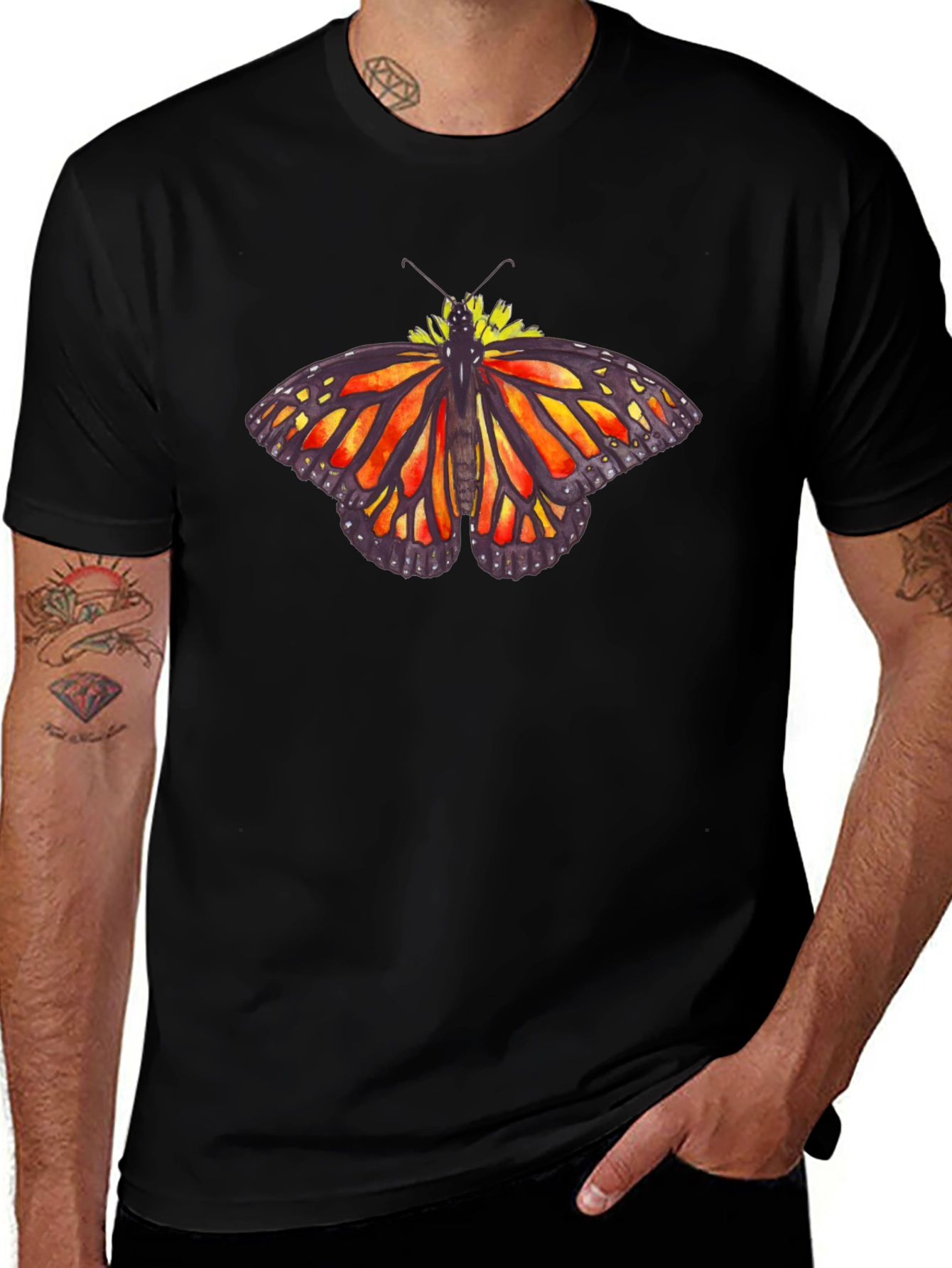 Butterfly Graphic Tee - Black Cotton Casual Shirt
