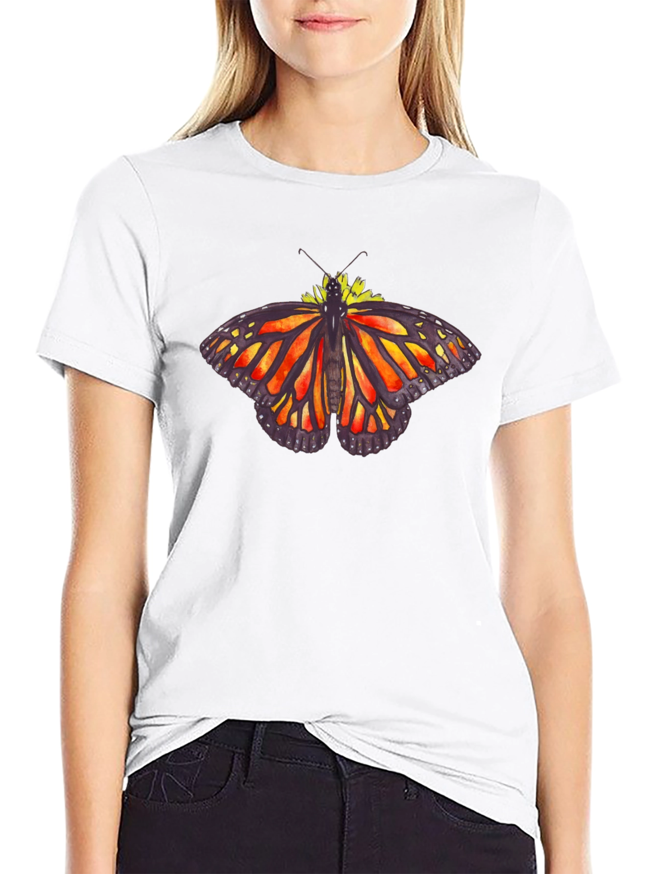 Butterfly Graphic Tee - Black Cotton Casual Shirt