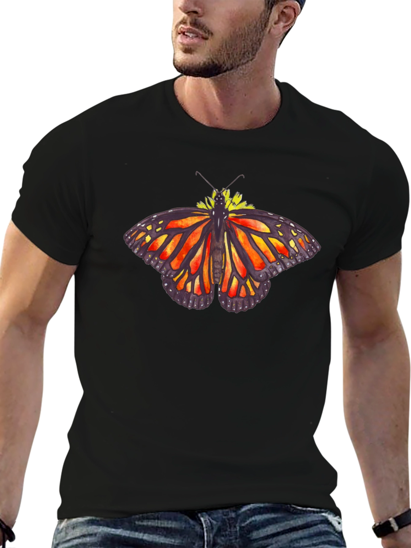 Butterfly Graphic Tee - Black Cotton Casual Shirt