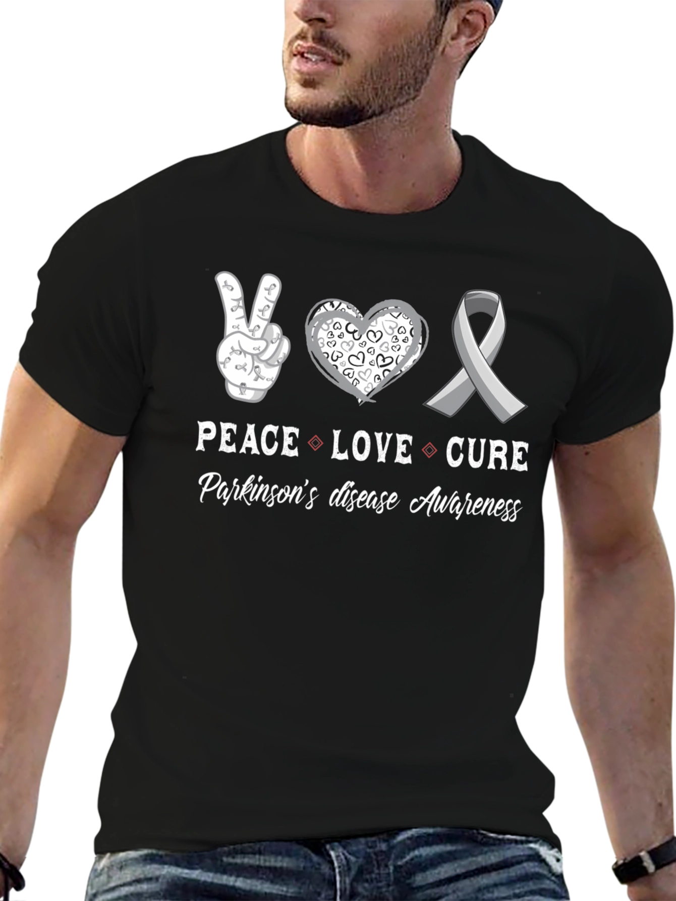 Peace Love Cure Parkinsons Disease Awareness T-Shirt
