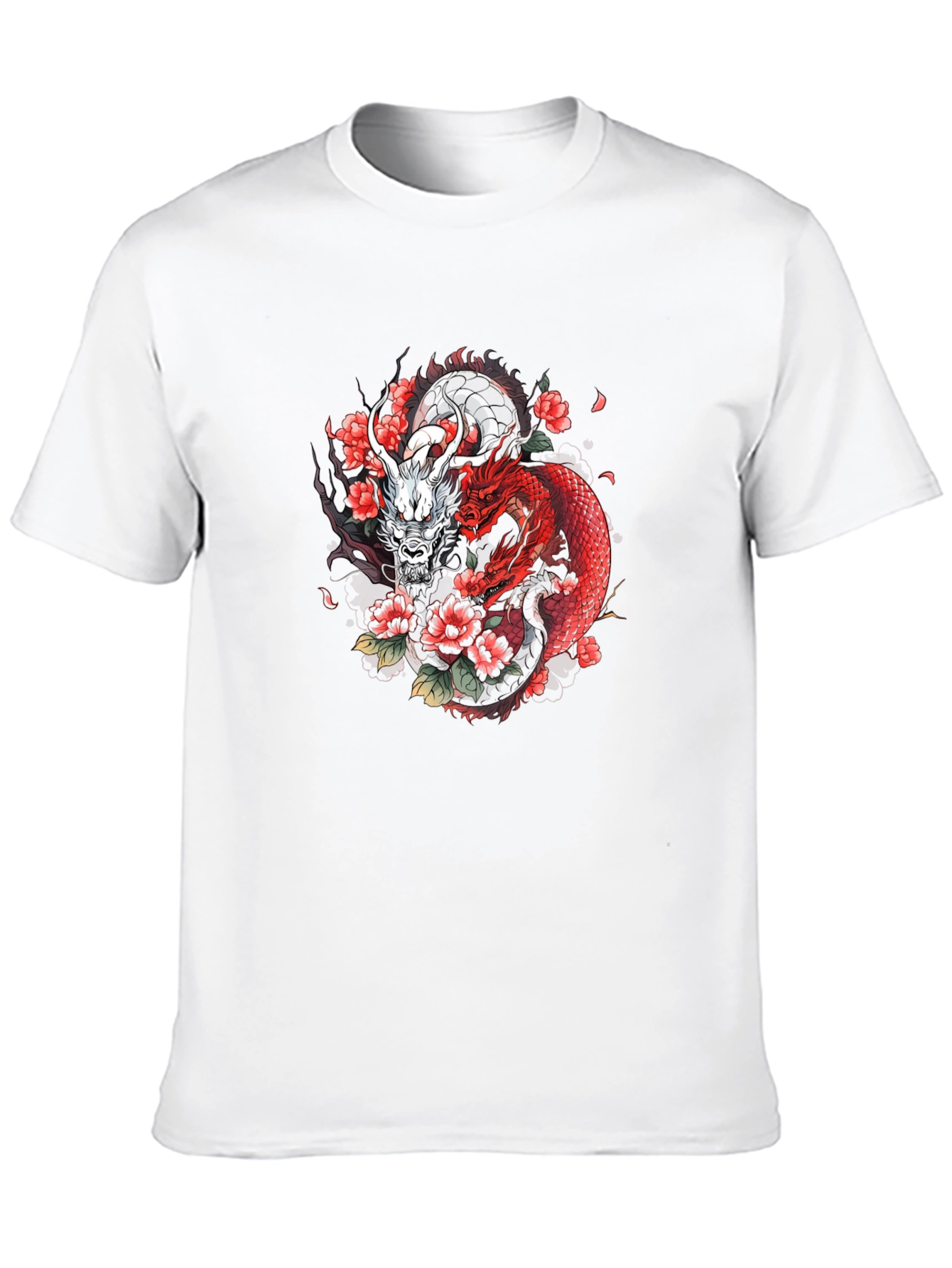Dragon & Floral Graphic Tee - Black