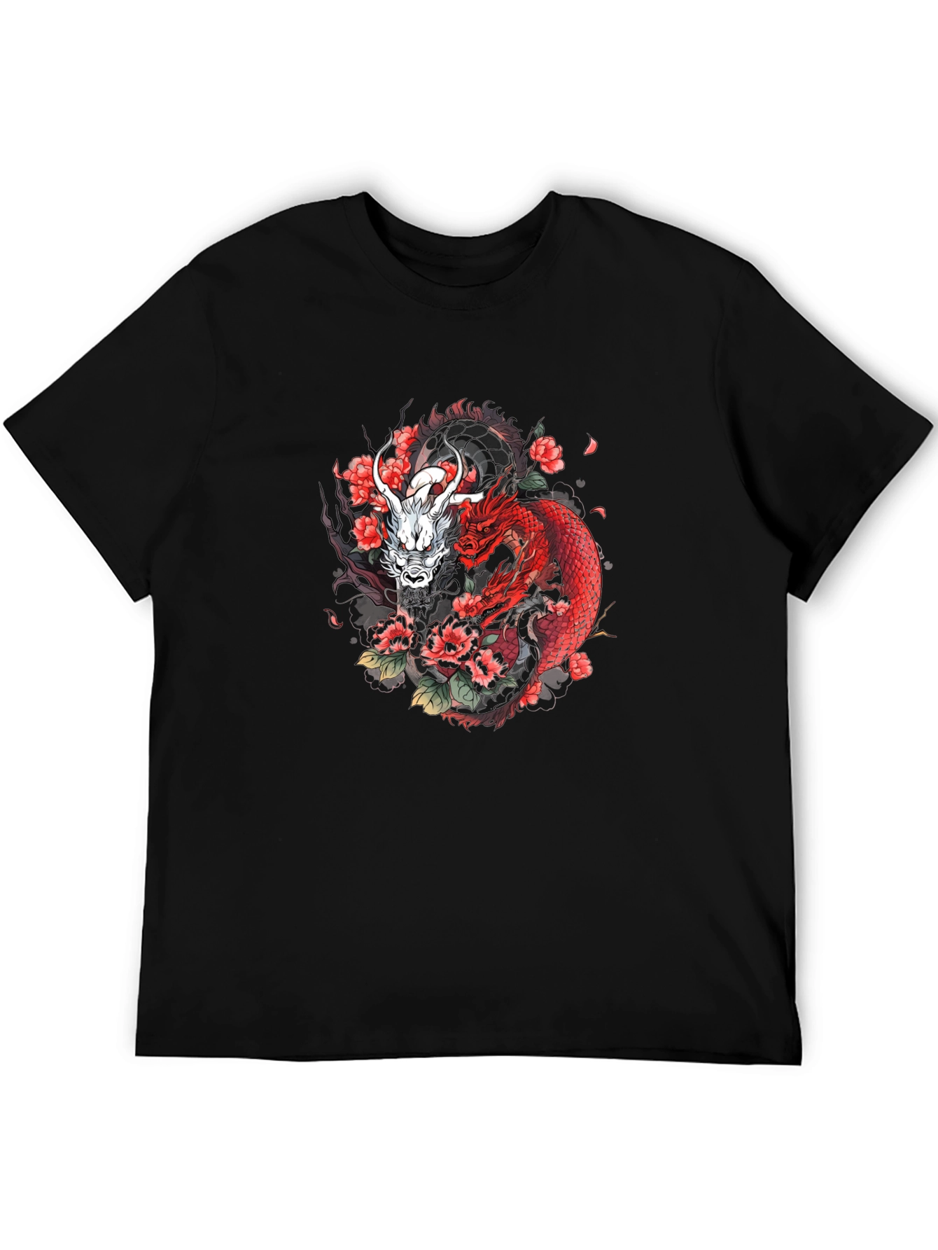 Dragon & Floral Graphic Tee - Black