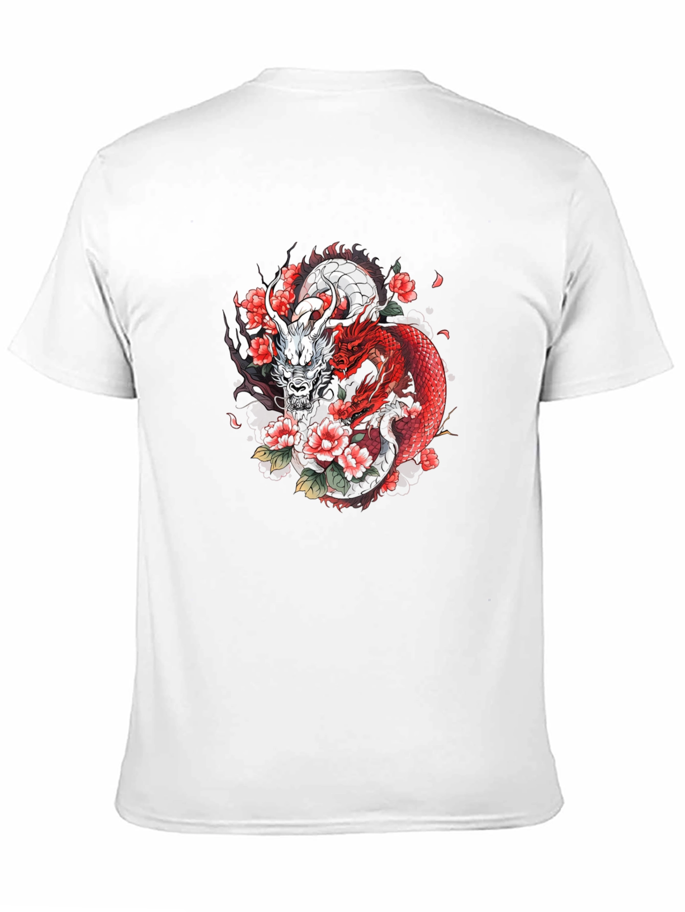 Dragon & Floral Graphic Tee - Black