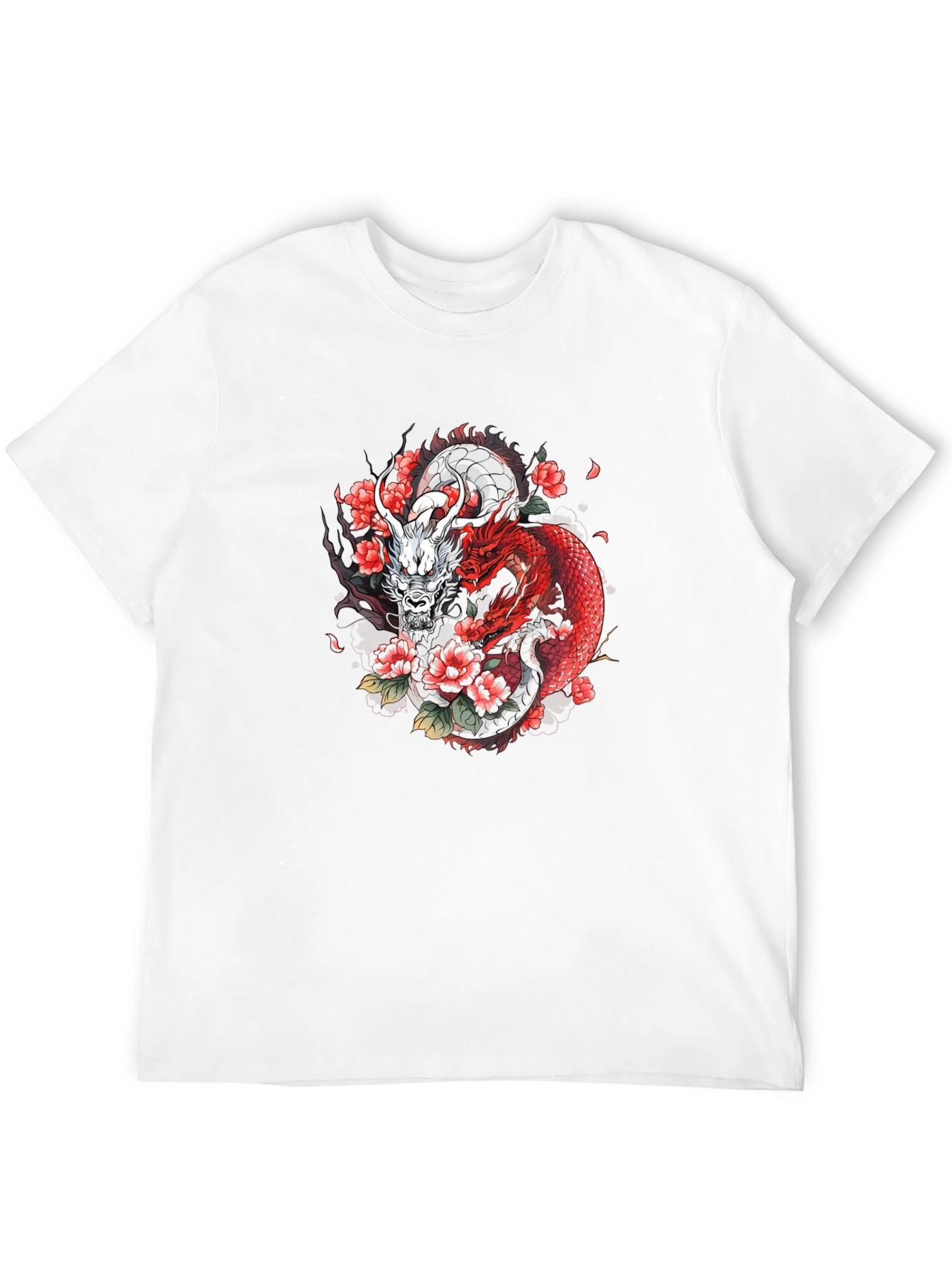 Dragon & Floral Graphic Tee - Black