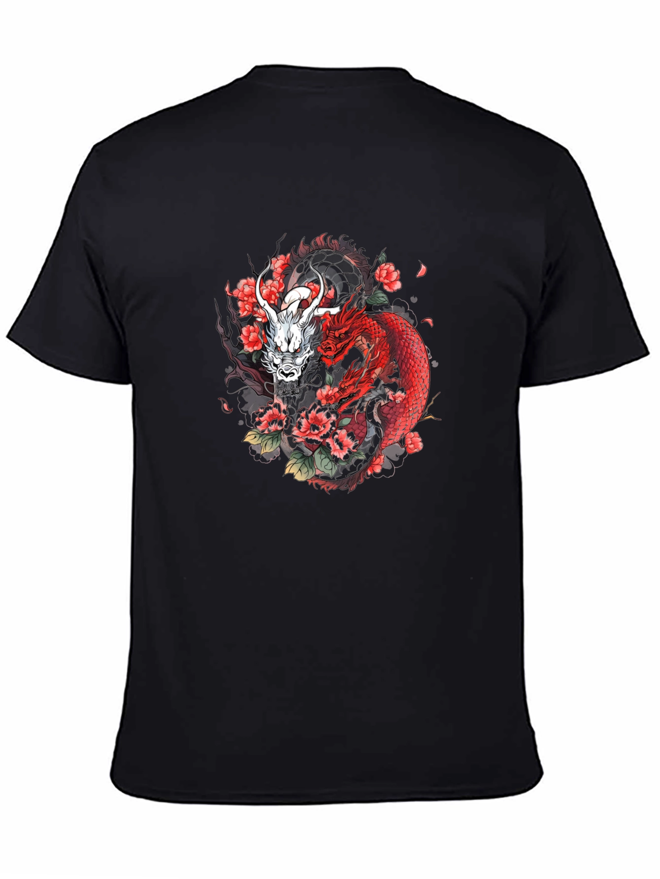 Dragon & Floral Graphic Tee - Black