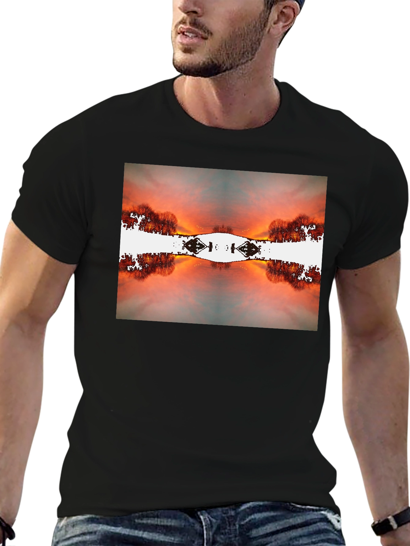 Sunset Reflection Graphic Tee - Black Cotton Blend