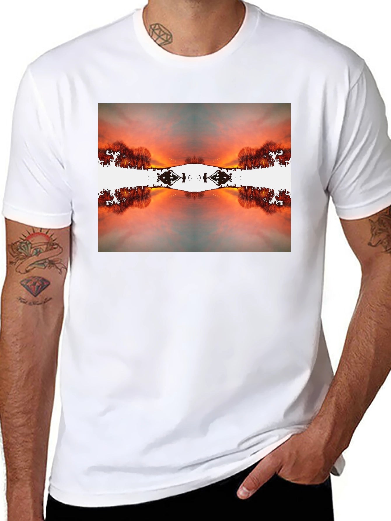 Sunset Reflection Graphic Tee - Black Cotton Blend