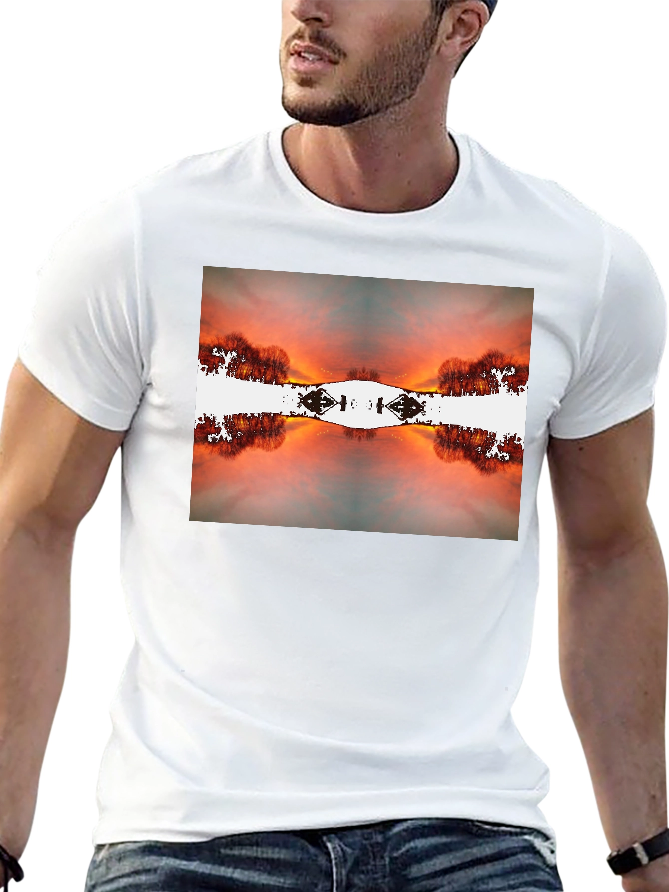Sunset Reflection Graphic Tee - Black Cotton Blend