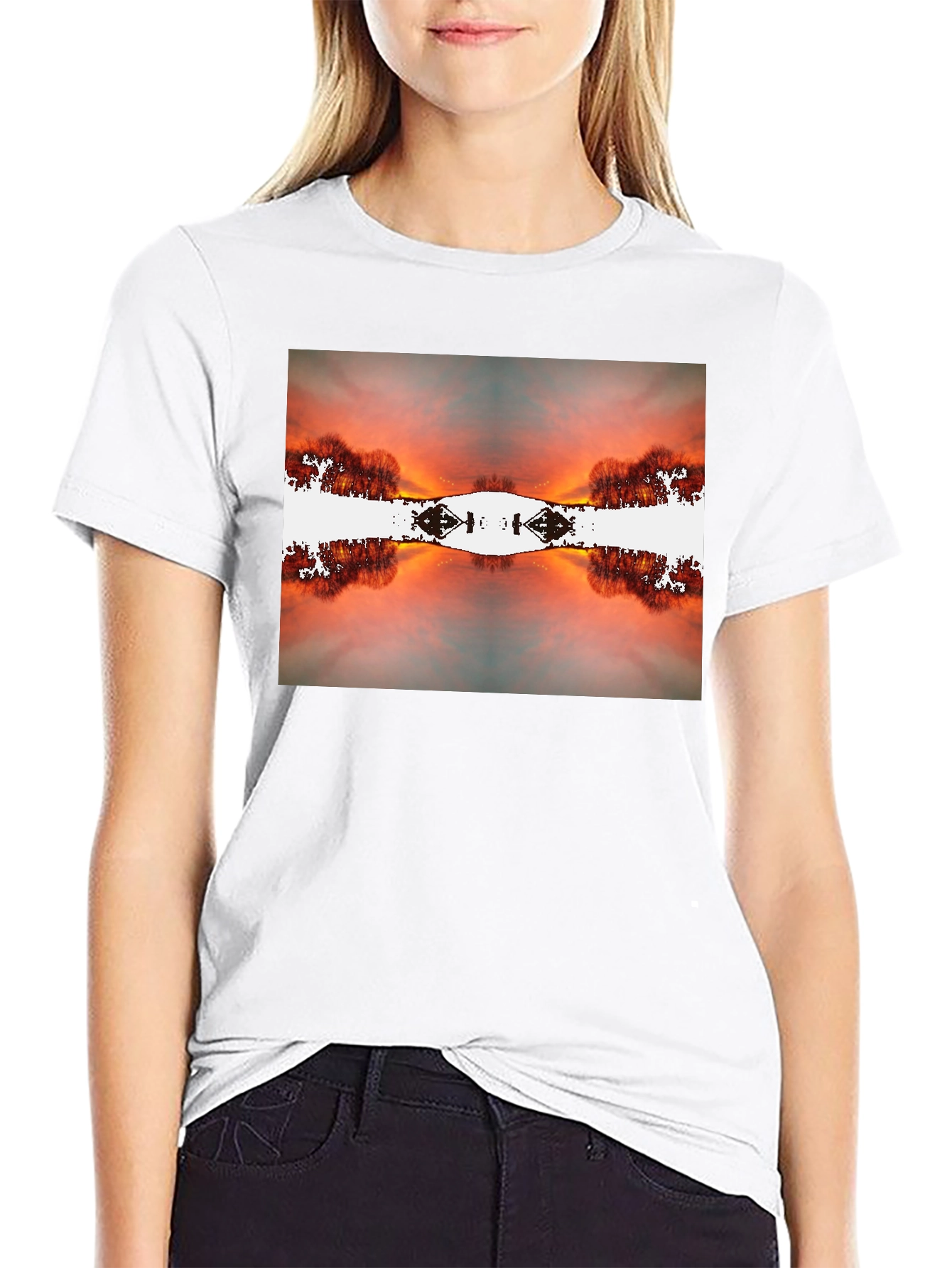 Sunset Reflection Graphic Tee - Black Cotton Blend