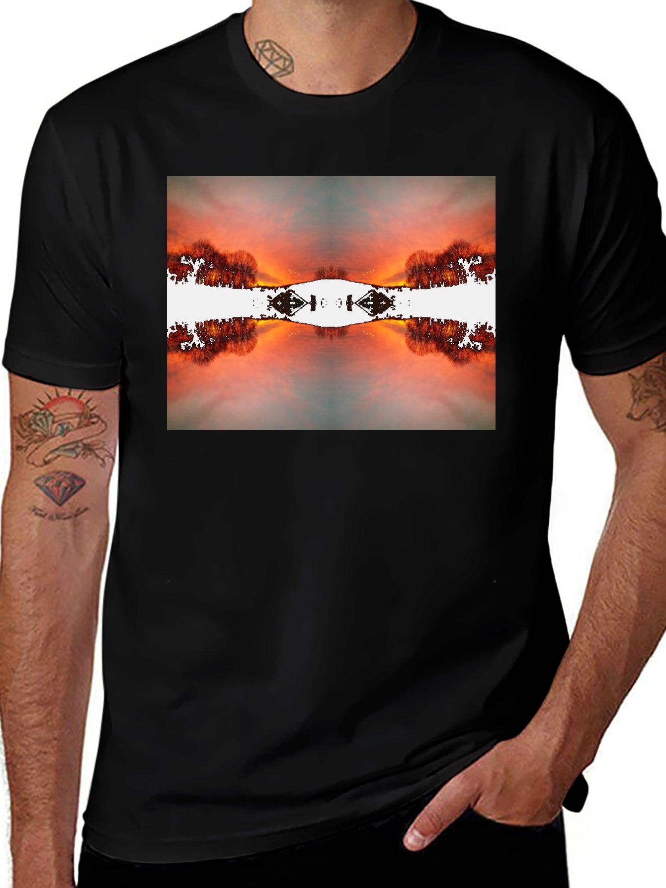Sunset Reflection Graphic Tee - Black Cotton Blend