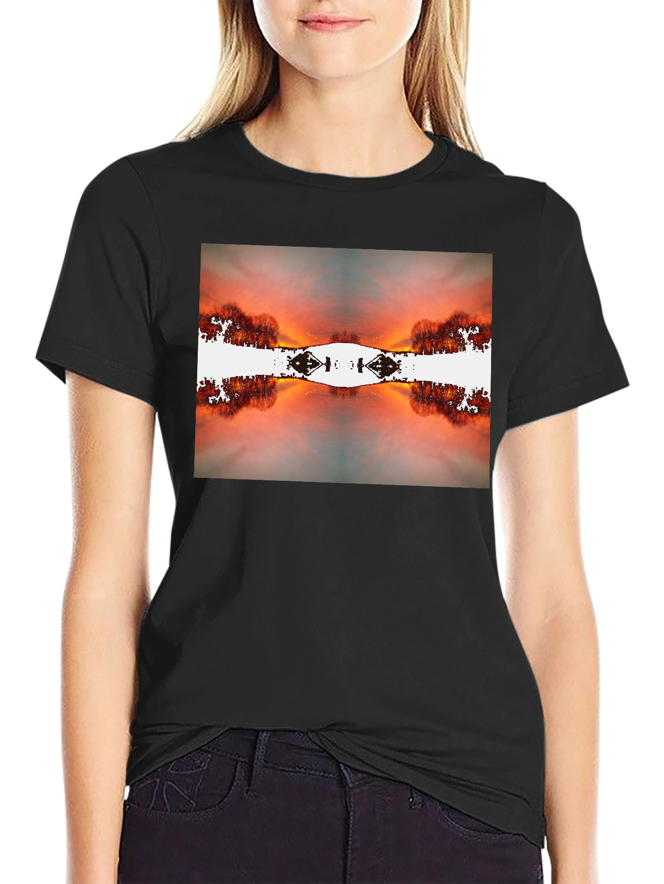 Sunset Reflection Graphic Tee - Black Cotton Blend
