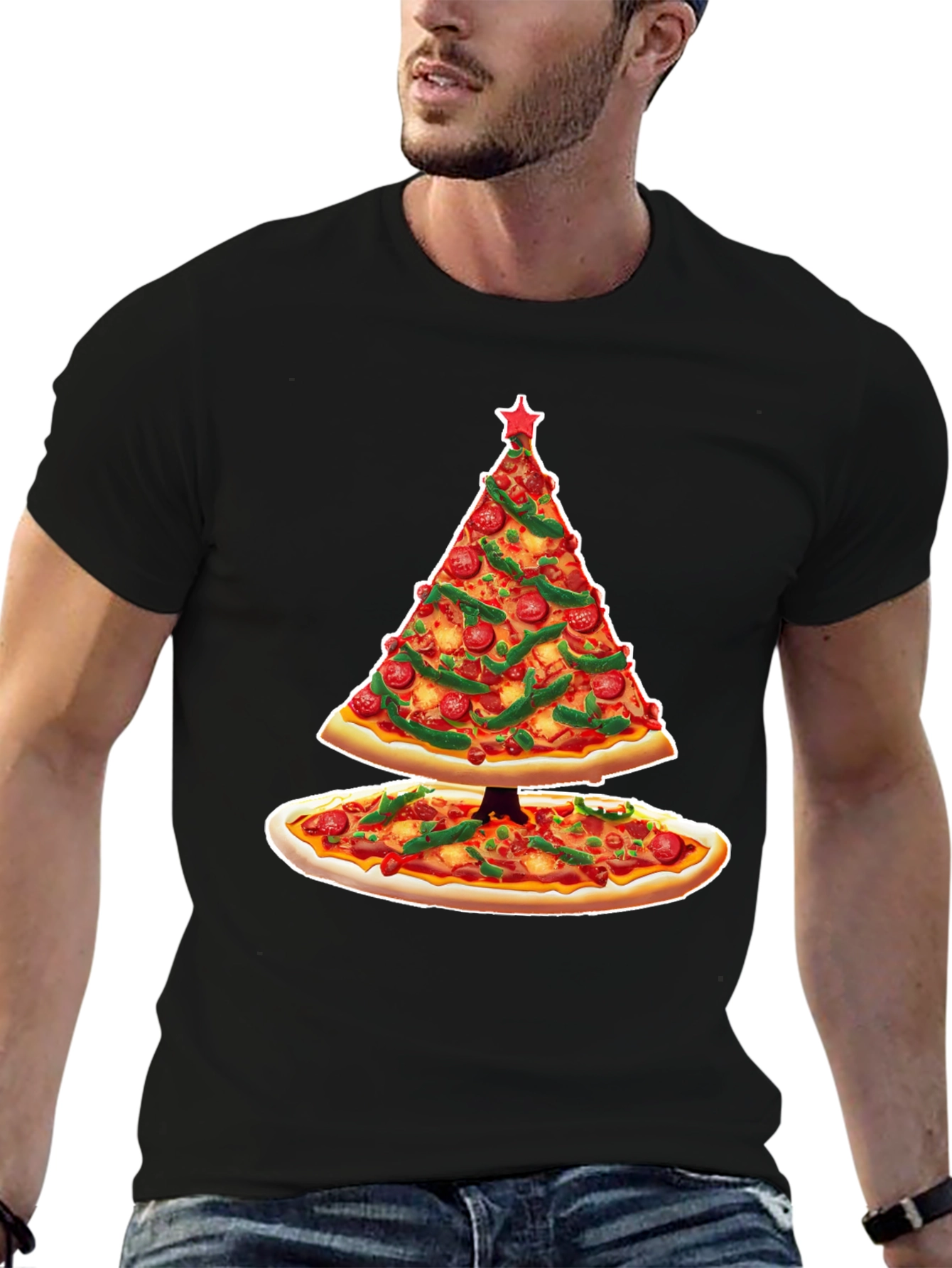 Pizza Christmas Tree T-Shirt - Holiday Apparel